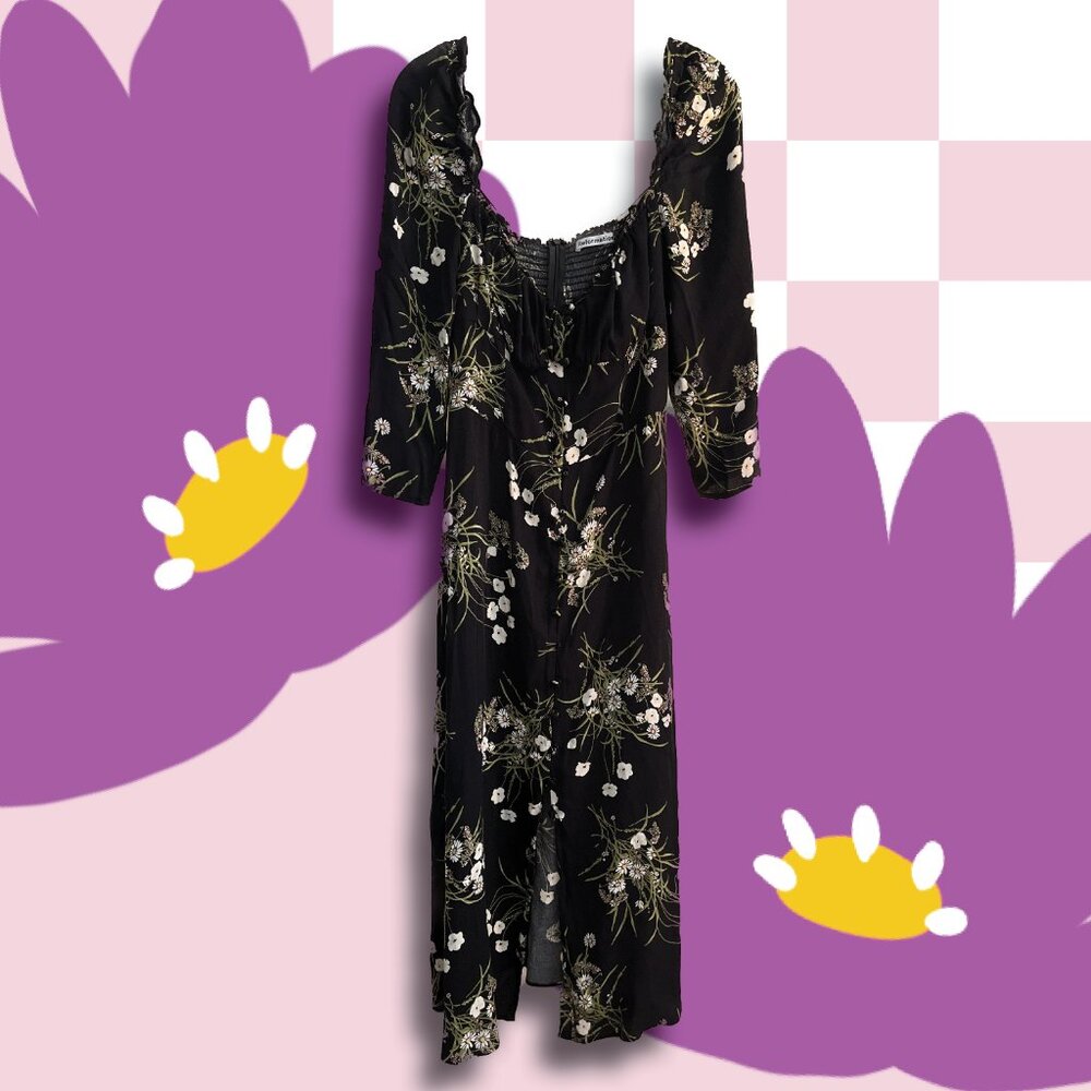 Reformation Black Floral Midi Dress